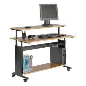 Safco Space Saving Adjustable Workstation - Rectangle x 40" - Steel, PVC, Wood - Medium Oak, Black Frame