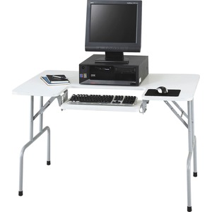 Safco Folding Computer Table - Rectangle - Shelf x 29" x 0.75" - Steel - Light Gray