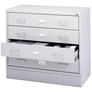 Safco Audio & Video Cabinet With Steel Rod Dividers - 37" x 17.37" x 28" - Steel - 4 Drawer(s) - Light Gray