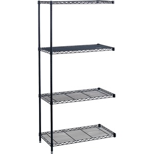 Safco Industrial Wire Shelving Add-On Unit - 48" x 18" x 72" - Steel - 4 x Shelf(ves) - Leveling Glide - Black