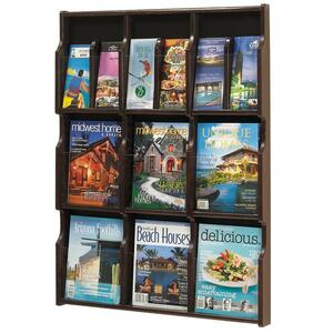 Safco 6-Pocket Literature Rack - 38.52" x 29" x 2.5" - 12 Pocket(s) - Wood - Black, Mahogany
