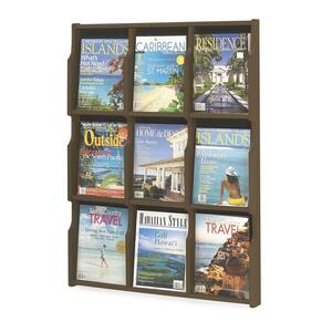 Safco 9-Pocket Solid Wood Literature Rack - 38.5" x 29" x 2.5" - 9 Pocket(s) - Wood - Black, Mahogany