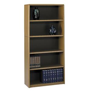Safco ValueMate Metal Bookcase - 32" x 13.5" x 67" - Metal, Fiberboard - 5 x Shelf(ves) - Medium Oak