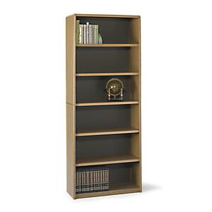 Safco ValueMate Steel Bookcase - 13.5" x 80" x 32" - Metal, Fiberboard - 6 x Shelf(ves) - Medium Oak