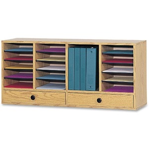 Safco 20 Compartments Adjustable Literature Organizer - 18", 2.75" x 39", 17.5" x 11.75", 10.5" - 20 Compartment(s) - Wood - Medium Oak