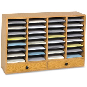 Safco 32 Compartments Adjustable Literature Organizer - 25.37", 2.75" x 39", 17.5" x 11.75", 10.5" - 32 Compartment(s) - Wood - Medium Oak