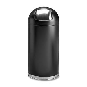 Safco Dome Top Receptacle - 57L Capacity - Round - 15" Opening Diameter - 35" Height - Stainless Steel - Black