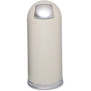 Safco Dome Top Receptacle - 57L Capacity - Round - 15" Opening Diameter - 35" Height - Stainless Steel - Putty