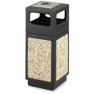 Safco Ash Urn Side Open Receptacle - 57L Capacity - Polyethylene - Black, Ivory