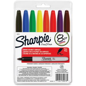 Sharpie Permanent Sharpie Fine Point Marker - Assorted Ink - 8 / Set