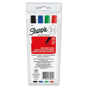 Sharpie Ultra-Fine Permanent Marker - Point Marker Point Style - Black Ink, Red Ink, Blue Ink, Green Ink - White Barrel - 4 / Set