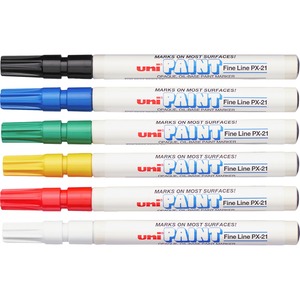 Sanford Opaque Oil-Based Fine Point Markers - Blue Ink, White Ink, Red Ink, Yellow Ink, Green Ink, Black Ink - 6 / Set