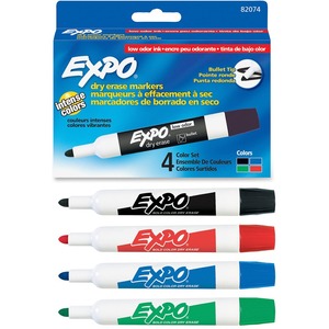 Sanford Expo Dry-Erase Markers - Bullet Marker Point Style - Black Ink, Blue Ink, Red Ink, Green Ink - 3 / Set