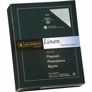 Southworth Fine Linen Paper - Letter - 8.5" x 11" - 24lb - Linen - 500 x Sheet - Gray