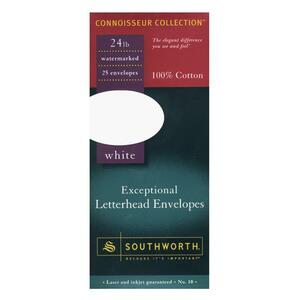Southworth Exceptional Letterhead Envelope - #10 (4.12" x 9.5") - 24lb - Cotton Fiber - 25 / Box - White