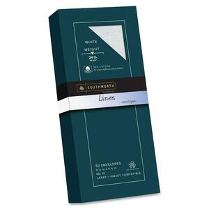 Southworth Fine Linen Texture Envelope - #10 (4.12" x 9.5") - 24lb - Linen - 50 / Box - White