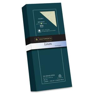 Southworth Fine Linen Texture Envelope - #10 (4.12" x 9.5") - 24lb - Linen - 50 / Box - Ivory
