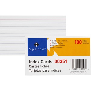 Sparco Ruled Plain Index Card - 3" x 5" - 75lb - 100 x Card - White