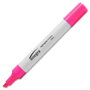 Integra Chisel Tip Highlighter - Chisel Marker Point Style - Pink Ink - White Barrel - 12 / Dozen