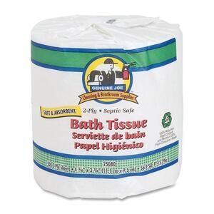 Genuine Joe Embossed Roll Bath Tissue - Bathroom Tissue - 2 Ply - 500 sheets/roll - 4.5" x 3.75" - White