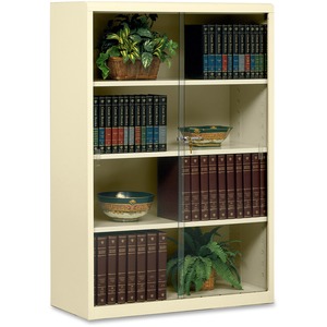 Tennsco Heavy-guage Steel Bookcase With Glass Doors - x 52" - Steel - 4 x Shelf(ves) - Glass Door - Putty