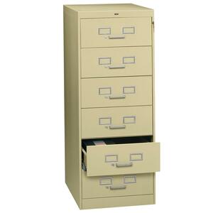 Tennsco Card Files & Media Storage Cabinet - 21" x 28" x 53" - Metal - 6 Drawer(s) - Security Lock - Sand