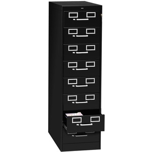 Tennsco Card Cabinet With Lock - 28" x 15" x 52" - Steel - 8 Drawer(s) - Security Lock - Black
