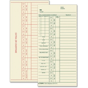 Tops Green Reg/Red Overtime Weekly Time Cards - 7" x 3.37" Sheet Size - Manila - 500 / Box