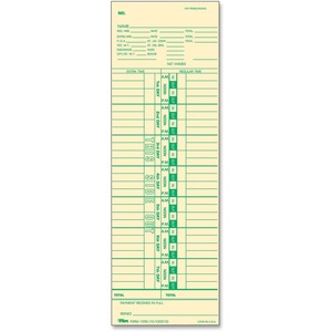 Tops Pay Receipt Time Card - 10.5" x 3.5" Sheet Size - Manila - 100 / Pack
