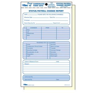 Tops Status/Payroll Change Report Form - 2 Part - Carbonless - 8.5" x 5.5" Sheet Size - 50 / Pack