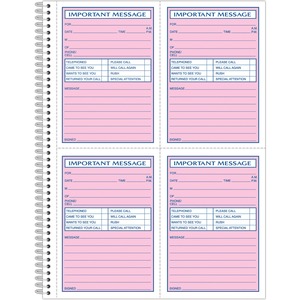 Tops Important Message Book - 200 Sheet(s) - Spiral Bound - 2 Part - Carbonless - 11" x 8.25" Sheet Size - Assorted - 1Each