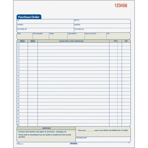 Tops Purchase Order Book - 50 Sheet(s) - 3 Part - Carbonless - 11" x 8.5" Sheet Size - 1Each