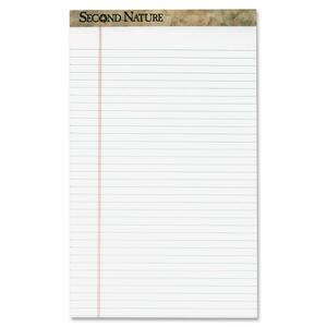 Tops Second Nature Recycled Perforated Top Pad - 50 Sheet(s) - 15lb - Legal/Narrow Ruled - Legal 8.5" x 14" - 12 / Pack - White