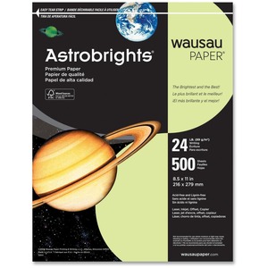 Wausau Paper Astrobrights Colored Paper - Letter - 8.5" x 11" - 24lb - Smooth - 500 x Sheet - Vulcan Green