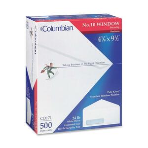 MeadWestvaco Columbian Standard Security Single Window Envelope - #10 (4.12" x 9.5") - 24lb - Gummed - Wove - 500 / Box - White