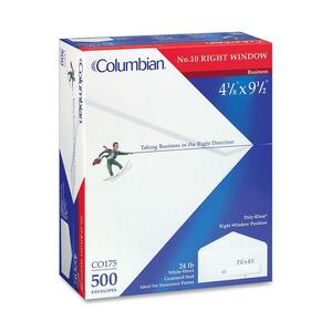 MeadWestvaco Poly Klear Columbian Claim Form Poly-Klear Window Envelope - #10 (4.12" x 9.5") - 24lb - Gummed - Wove - 500 / Box - White