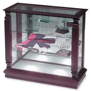 Balt Small Wood Display Case - 35.5" x 15.5" x 32.5" - Wood - 2 x Shelf(ves) - Illuminated, Mirrored Back, Security Lock - Glass Door - Mahogany