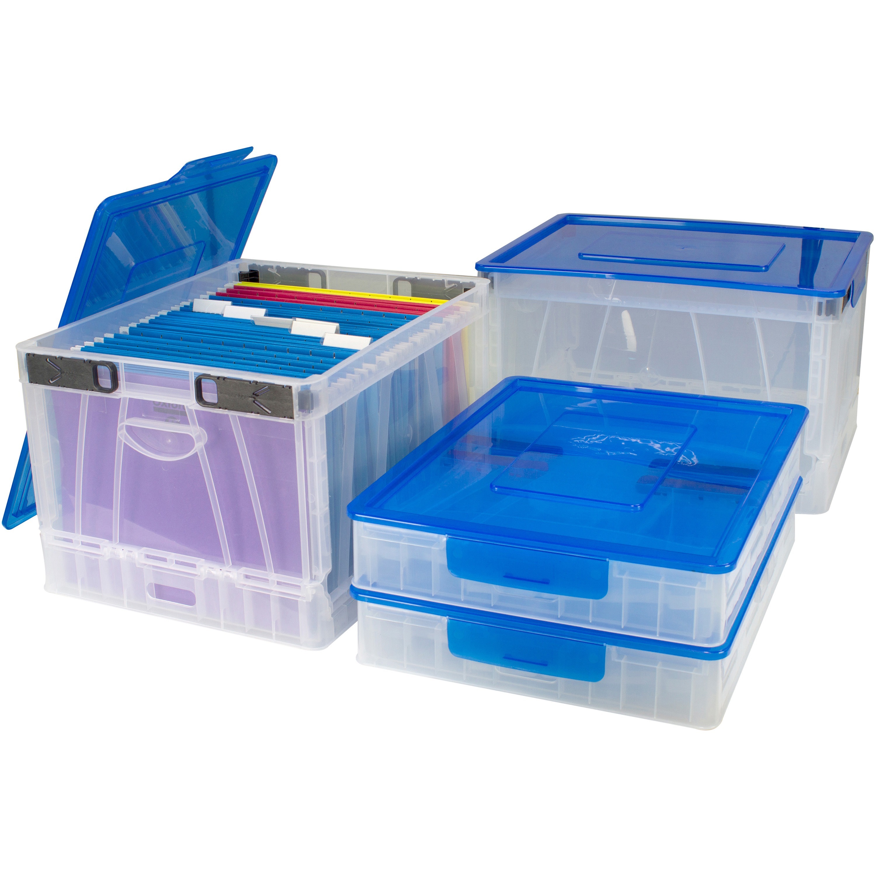 Storex Collapsible Crate With Lid Clear Blue Total Office Plus