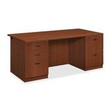 "HON Park Avenue Double Pedestal Desk with Black Bar Handle - 29.5"" Height x 72"" Width x 36"" Depth - Double - Beaded Edge - Wood - Henna Cherry"