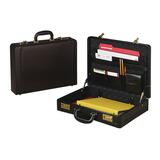 Sparco Expandable Leather Attache Case - Clam Shell - Leather - Black