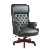 Lorell Executive High-Back Chair - Wood Mahogany Frame - Vinyl Black Seat