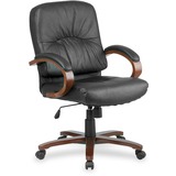 Lorell Woodbridge Managerial Mid-Back Chair - Leather Black Seat
