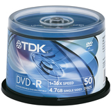 50PK TDK DVD-R 4.7GB 16X-WHT THERMAL HUB PRINTABLE