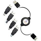 Emerge Retractable USB 2.0 A-Male to A-Female Cable with 4 Interchangeable Adapter Tips