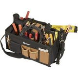 Steren 15 Pocket Tool Bag with 16' Center Tray Compartment - 10' x 11' x 16' - Fabric - Black, Brown