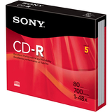 Sony 5CDQ80RH CD Recordable Media - CD-R - 48x - 700 MB - 5 Pack Slim Jewel Case