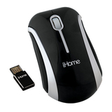LifeWorks iHome IH-M114WB Slimline Wireless Optical Mouse - Optical - USB - Black - IHM114WB