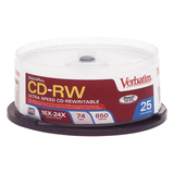 Verbatim CD RW Discs 650MB74min 24x Spindle Silver 25Pack