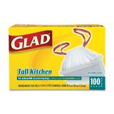 Glad Tall Kitchen Drawstring Trash Bag - Trash Bag - 13 gal - 9mil Thickness - 100 / Box - White