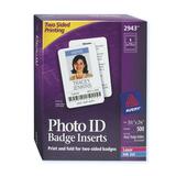 Photo id badge inserts, business card size, 2-sided, 3-1/2x2-1/4, 500 inserts/bx